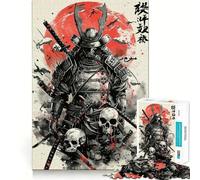 Samurai Watercolor Japan Jigsaw Puzzles 1000 Piece for Teenagers Mental Logic Toy Calm Escape Fine Edge Art Collectible (38x26cm)
