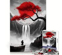 Samurai Waterfall Landscape Adult Jigsaw Puzzles 1000 Pieces Brain Workout Toy Casual Relax Image Assembly Artistic Gift (50x75cm)
