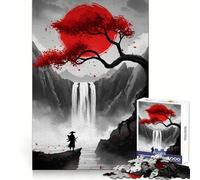 Samurai Waterfall Landscape Jigsaw Puzzles for Adults1000 Pieces Clear Logic Toy Leisure Time Perfect Cut Creative Gift (38x26cm)