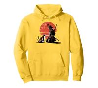 Samurai with Cat Zen Warrior and Red Sun Design Pullover Hoodie