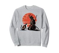 Samurai with Cat Zen Warrior and Red Sun Design Sweatshirt