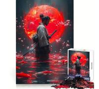 Samurai with Koi Fish And Red Moon Jigsaw Puzzles 1000 Piece for Teenagers Enhance Recall Relax Time Exact Edge Creative Gift (50x75cm)