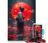 Samurai with Koi Fish And Red Moon Jigsaw Puzzles 1000 Piece for Teenagers Enhance Recall Relax Time Exact Edge Creative Gift (50x75cm)