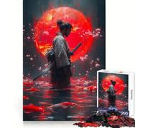 Samurai with Koi Fish And Red Moon Jigsaw Puzzles 1000 Pieces for Adults Brain Skill Stress Release Exact Edge Wall Art Decor (38x52cm)