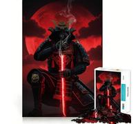 Samurai with Red Sword And Moon Jigsaw Puzzle 1000 Piece for Adults Smart Reason Toy Home Pastime Smooth Edge Art Collectible (38x26cm)