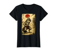 Samurai Wolf Japanese Vintage Funny Graphic tee Value Graphic T-Shirt, Women, Black, S