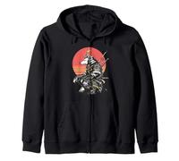 Samurai Wolf Japanese Warrior Ukiyo-e Style Sunset Zip Hoodie
