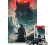 Samurai Wolf Moon Red 1000 Piece Jigsaw Puzzles for Adults Jigsaw Mind Puzzle Mind Calm Art Assembly Unique Gift (50x75cm)