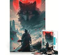 Samurai Wolf Moon Red 1000 Piece Jigsaw Puzzles for Adults Jigsaw Think Toy Home Enjoy Fine Cut Santa Wish Gift (38x26cm)