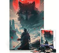 Samurai Wolf Moon Red 1000 Piece Jigsaw Puzzles for Teenagers Jigsaw Logic Train Toy Stress Relief Smooth Cut Memorable Gift (38x52cm)