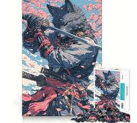 Samurai Wolf Under Sakura Jigsaw Puzzles 1000 Pieces for Adults Brain Skill Stress Release Exact Edge Wall Art Decor (38x26cm)