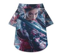 Samurai Woman And Evil Dog Hawaiian Shirt Stretch Collar Button Down Pet Clothes for Small Medium Puppy