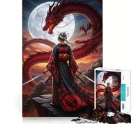 Samurai Woman Facing Red Dragon Jigsaw Puzzles 1000 Piece for Adults Strengthen Recall Leisure Fun Quality Edge Elegant Gift (50x75cm)