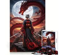 Samurai Woman Facing Red Dragon Jigsaw Puzzles 1000 Piece for Adults Think Smart Toy Together Fun Accurate Cut Art Display (38x52cm)