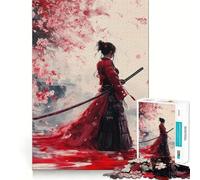 Samurai Woman in Red Jigsaw Puzzles 1000 Pieces for Adults Brain Skill Stress Release Exact Edge Wall Art Decor (38x52cm)