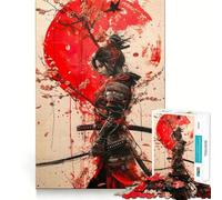 Samurai Woman Red Moon Jigsaw Puzzles 1000 Pieces for Adults Brain Skill Stress Release Exact Edge Wall Art Decor (38x52cm)