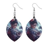 Samurai Woman Trendy Wooden Earrings Lightweight Charms Pendant Hooks Gifts for Women Star