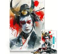 Samurai Woman Watercolor Portrait Jigsaw Puzzles 1000 Pieces for Adults Brain Skill Stress Release Exact Edge Wall Art Decor (38x52cm)
