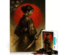 Samurai Woman with Katana And Red Moon 1000 Piece Jigsaw Puzzles for Adults Smart Reason Toy Quiet Fun Smooth Edge Festival Gift (50x75cm)