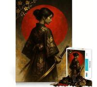 Samurai Woman with Katana And Red Moon Jigsaw Puzzles 1000 Pieces for Adults Logic Sense Toy Leisure Time Smooth Edge Seasonal Gift (38x26cm)