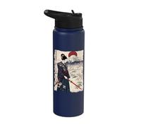 Samurai Woman with Katana Sakura Mount Fuji Rising Sun Stainless Steel Insulated Water Bottle