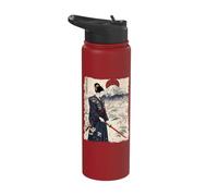Samurai Woman with Katana Sakura Mount Fuji Rising Sun Stainless Steel Insulated Water Bottle