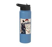 Samurai Woman with Katana Sakura Mount Fuji Rising Sun Stainless Steel Insulated Water Bottle