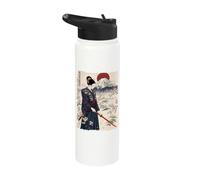 Samurai Woman with Katana Sakura Mount Fuji Rising Sun Stainless Steel Insulated Water Bottle