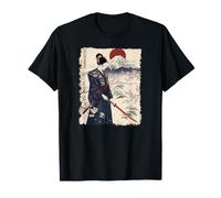 Samurai Woman with Katana Sakura Mount Fuji Rising Sun T-Shirt