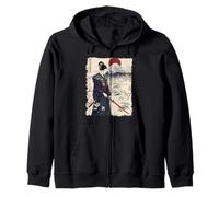 Samurai Woman With Katana Sakura Mount Fuji Rising Sun Zip Hoodie