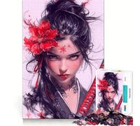 Samurai Woman with Red Flower 1000 Piece Jigsaw Puzzle for Teenagers Logic Toy Group Play Precision Cut Thoughtful Gift (38x52cm)