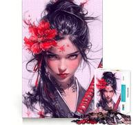 Samurai Woman with Red Flower 1000 Piece Jigsaw Puzzles for Teenagers Mind Challenge Toy Quiet Hobby Precise Cut Seasonal Gift (50x75cm)