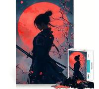 Samurai Woman with Red Moon for Adults 1000 Piece Jigsaw Puzzle Mind Exercise Toy Family Joy Precision Cut Lovely Gift (38x26cm)