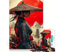Samurai Woman with Red Moon Jigsaw Puzzles 1000 Piece for Adults Think Smart Toy Together Fun Accurate Cut Art Display (38x52cm)