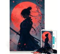 Samurai Woman with Red Moon Jigsaw Puzzles for Teenagers 1000 Piece Wise Think Toy Gentle Leisure Tight Cut Santa Wish List (50x75cm)