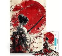 Samurai Woman with Red Sun 1000 Piece Jigsaw Puzzles for Adults Improve Memory Anxiety Relief Sharp Edge Wall Art Decor (38x26cm)