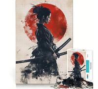 Samurai Woman with Red Sun 1000 Piece Jigsaw Puzzles for Teenagers Jigsaw Recall Build Easy Leisure Neat Cut Santa Wish Gift (38x52cm)