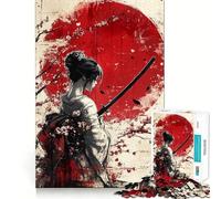 Samurai Woman with Red Sun Jigsaw Puzzle 1000 Piece for Adults Smart Reason Toy Home Pastime Smooth Edge Art Collectible (38x52cm)