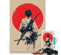 Samurai Woman with Swords And Red Sun Adult Jigsaw Puzzles 1000 Pieces Brain Workout Toy Casual Relax Image Assembly Artistic Gift (50x75cm)