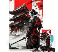 Samurai Woman with Temple Background 1000 Piece Jigsaw Puzzles for Teenagers Memory Boost Home Leisure Image Assembly Lovely Gift (50x75cm)