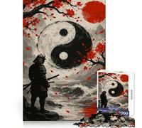 Samurai, Yin Yang, And Red Sun 1000 Piece Jigsaw Puzzles for Teenagers Mind Challenge Toy Quiet Hobby Precise Cut Seasonal Gift (38x26cm)