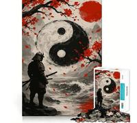 Samurai, Yin Yang, And Red Sun 1000 Piece Jigsaw Puzzles for Teenagers Mind Challenge Toy Quiet Hobby Precise Cut Seasonal Gift (38x26cm)