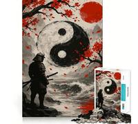 Samurai, Yin Yang, And Red Sun Jigsaw Puzzles 1000 Pieces for Adults Brain Skill Stress Release Exact Edge Wall Art Decor (50x75cm)
