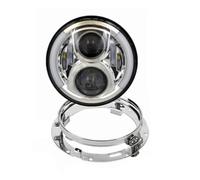 SAMWDK Motorcycle Front Headlight Motorcyce 7 Inch Round LED Headlight With 7" Mounting Bracket Ring Support For Road For King For Steet For Glide For Touring Accessories(Chrome Set)