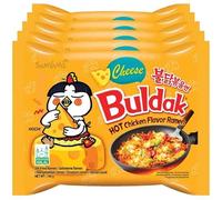Samyang Buldak Hot Chicken Cheese Flavour Ramen 140g (Pack of 5) - Korean Spicy Cheesy Fire Noodles | Instant Buldak Ramen Multipack | Spicy & Cheesy Fusion Flavour