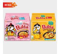 Samyang Buldak Ramen Combo - Carbonara (5 x 130g) + Cheese Flavour (5 x 140g) | Creamy & Spicy Korean Noodles | Pink + Yellow Packs