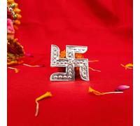 Samyuktha Silver Swastik - Lucky and Decorative Item for House and Work, Signifying Wealth and Fortune (Size : L-2.5cm * W-2.5cm * H-0.1cm | Weight : 1.5gm Approxe)