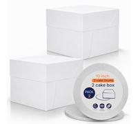 SAMZ Packaging 2 Pack Tall Cake Boxes 10x10x10 inch with 2 Round 12mm Silver Cake Boards - White Cake Box & Board Set for Tiered, Wedding & Celebration Cakes