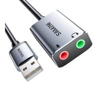 SAMZHE USB to Audio Jack Sound Card Adapter with Dual TRS 3-Pole 3.5mm Headphone and Microphone USB to Aux 3.5mm External Audio Converter for Windows, Mac, Linux PCs, Laptops, Desktops, PS5, Switch 2