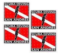 SAN ANDRÉS Scuba Diving, Colombia - Diver Down Flag with Caribbean Island San Andres Map Shape, Rectangular 50mm (Approx. 2") StickersWorld Vinyl Bumper Stickers, Decals x4